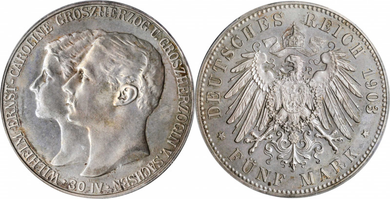 German States

GERMANY. Saxe-Weimar-Eisenach. 5 Mark, 1903-A. Berlin Mint. PCG...