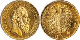 German States

GERMANY. Wurttemberg. 20 Mark, 1873-F. Freudenstadt Mint. Karl. PCGS MS-62.

Fr-3870; KM-622. Housed in an older green label PCGS h...
