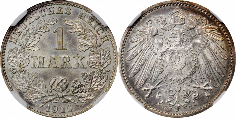 German Empire and Later

GERMANY. Empire. Mark, 1914-G. Karlsruhe Mint. Wilhel...