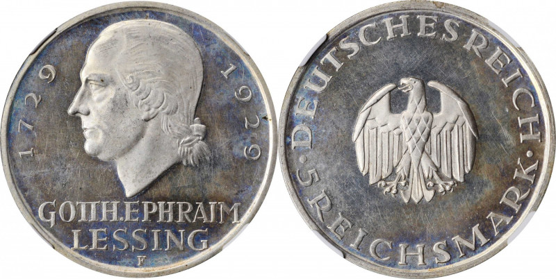 German Empire and Later

GERMANY. Weimar Republic. 5 Mark, 1929-F. Stuttgart M...