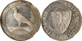 German Empire and Later

GERMANY. Weimar Republic. 5 Mark, 1930-J. Hamburg Mint. NGC PROOF-64 Cameo.

KM-71; J-346. Celebrating the liberation of ...