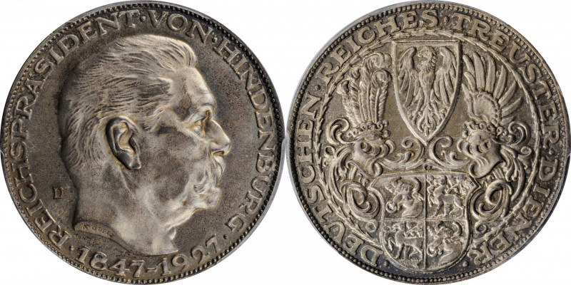 German Empire and Later

GERMANY. Weimar Republic. Silver Medallic 5 Mark, 192...