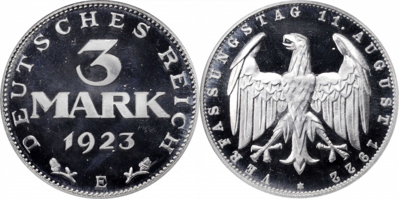 German Empire and Later

GERMANY. Weimar Republic. 3 Mark, 1923-E. Muldenhutte...