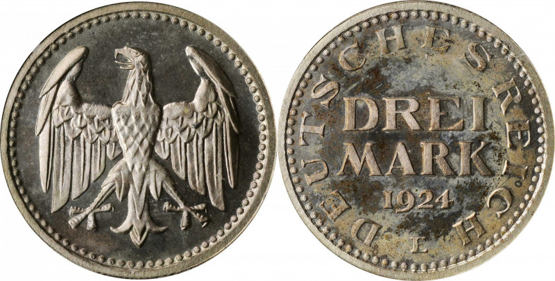 German Empire and Later

GERMANY. Weimar Republic. 3 Mark, 1924-E. Muldenhutte...