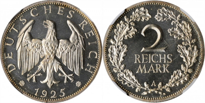 German Empire and Later

GERMANY. Weimar Republic. 2 Mark, 1925-A. Berlin Mint...