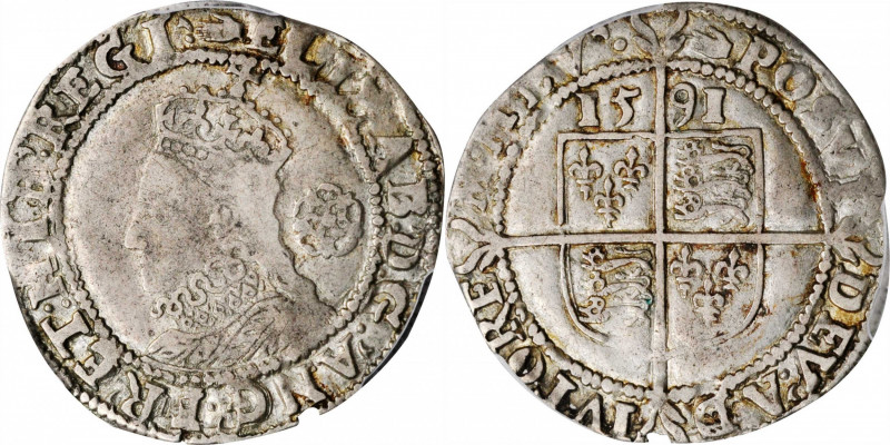 Elizabeth I and earlier (through 1603)

GREAT BRITAIN. 6 Pence, 1591. London M...