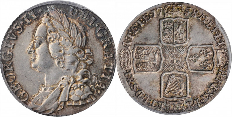 William III & Mary II to George II (1688-1760)

GREAT BRITAIN. Shilling, 1758....