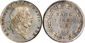 George III (1760-1820)

GREAT BRITAIN. Silver 18 Pence (1 Shilling 6 Pence) Token, 1812. George III. PCGS MS-62 Gold Shield.

S-3772; KM-Tn3. Bank...