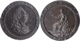 George III (1760-1820)

GREAT BRITAIN. Mint Error -- Double Struck -- Penny, 1797. Soho (Birmingham) Mint. George III. PCGS AU-58 Gold Shield.

S-...
