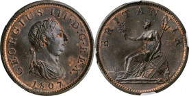 George III (1760-1820)

GREAT BRITAIN. Penny, 1807. Soho (Birmingham) Mint. George III. NGC MS-67 Brown.

S-3780; KM-663. Pop: 1, none graded fine...