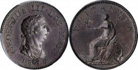 George III (1760-1820)

GREAT BRITAIN. Farthing, 1806. Soho (Birmingham) Mint. George III. PCGS PROOF-64 Brown Gold Shield.

S-3782; KM-661. Vibra...