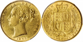 Victoria (1837-1901)

GREAT BRITAIN. Sovereign, 1853. London Mint. Victoria. PCGS AU-58 Gold Shield.

S-3852C; Fr-387e; KM-736.1. "WW" raised on t...