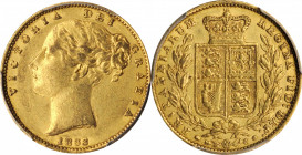 Victoria (1837-1901)

GREAT BRITAIN. Sovereign, 1853. London Mint. Victoria. PCGS AU-55 Gold Shield.

S-3852C; Fr-387e; KM-736.1. "WW" raised on t...