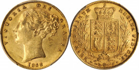 Victoria (1837-1901)

GREAT BRITAIN. Sovereign, 1858. London Mint. Victoria. PCGS AU-55 Gold Shield.

S-3852D; Fr-387e; KM-736.1. Small Date varie...