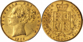 Victoria (1837-1901)

GREAT BRITAIN. Sovereign, 1863. London Mint. Victoria. PCGS AU-58 Gold Shield.

S-3853; Fr-387i; KM-736.2. Die #1. A few sca...