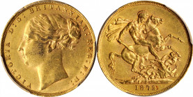 Victoria (1837-1901)

GREAT BRITAIN. Sovereign, 1872. London Mint. Victoria. PCGS AU-58 Gold Shield.

S-3856A; Fr-388; KM-752. Just a hint of ligh...