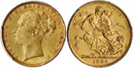 Victoria (1837-1901)

GREAT BRITAIN. Sovereign, 1884. London Mint. Victoria. PCGS AU-58 Gold Shield.

S-3856F; Fr-388; KM-752. Just a hint of ligh...