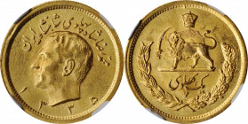 IRAN

IRAN. Pahlavi, SH 1335 (1956). Tehran Mint. NGC MS-66.

Fr-101; KM-1162. AGW: 0.2354 oz. A sharp strike for this minimal design creates a bo...