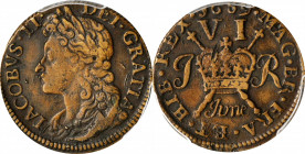 IRELAND

IRELAND. Gun Money 6 Pence, 1689 (June). Dublin Mint. James II. PCGS AU-50 Gold Shield.

S-6583A; KM-93. Featuring light yellow-brown sur...
