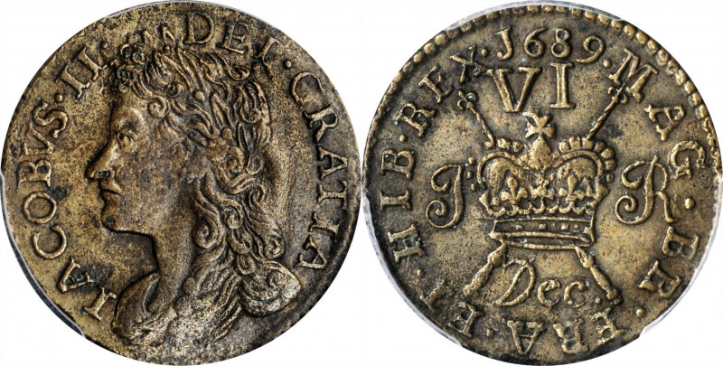 IRELAND

IRELAND. Gun Money 6 Pence, 1689 (Dec). Dublin Mint. James II. PCGS A...