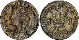 IRELAND

IRELAND. Gun Money 6 Pence, 1689 (Dec). Dublin Mint. James II. PCGS AU-55.

S-6583I; KM-93. Though the coloring is somewhat mottled, this...