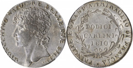 Italian States (including Papal and Vatican City)

ITALY. Naples & Sicily (as the Two Sicilies). 12 Carlini, 1810. Joachim Murat. PCGS AU-50 Gold Sh...