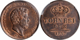 Italian States (including Papal and Vatican City)

ITALY. Naples & Sicily (as the Two Sicilies). 2 Tornesi, 1852. Ferdinand II. PCGS MS-63 Brown Gol...