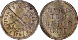 Italian States (including Papal and Vatican City)

ITALY. Papal States. 4 Baiocchi, 1793. Rome Mint. Pius VI. PCGS MS-64 Gold Shield.

KM-1211; Be...