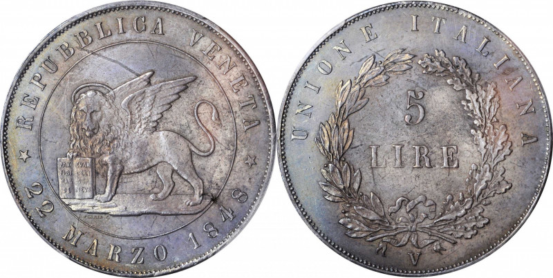 Italian States (including Papal and Vatican City)

ITALY. Venice. 5 Lire, 1848...