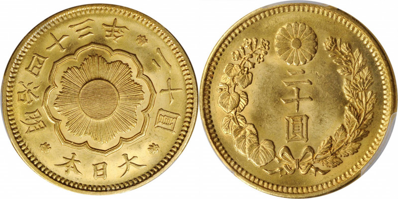 JAPAN

JAPAN. 20 Yen, Year 43 (1910). Osaka Mint. Mutsuhito (Meiji). PCGS MS-6...