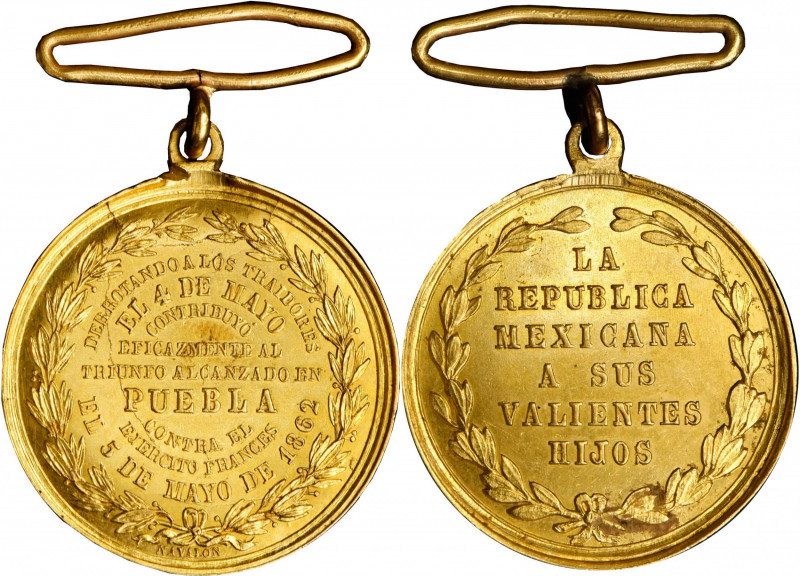 Republic Reales

MEXICO. Battle of Puebla Gold Award Medal, 1862. CHOICE UNCIR...