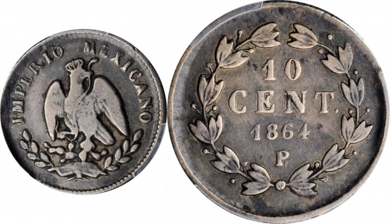 Empire of Maximilian

MEXICO. 10 Centavos, 1864-P. Potosi Mint. Maximilian I. ...