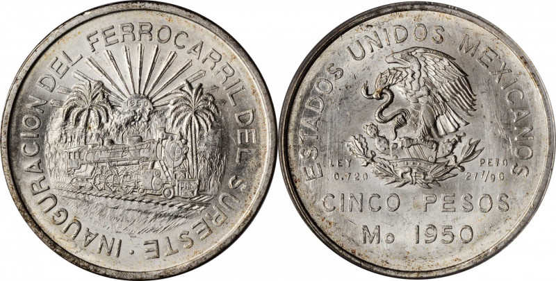 Twentieth Century (Modern)

MEXICO. 5 Pesos, 1950-Mo. Mexico City Mint. PCGS M...