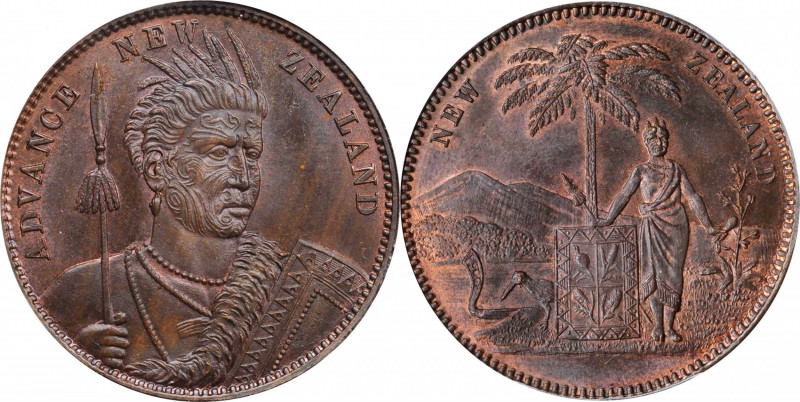 NEW ZEALAND

NEW ZEALAND. Christchurch. Copper Penny Token, ND (1857). PCGS MS...