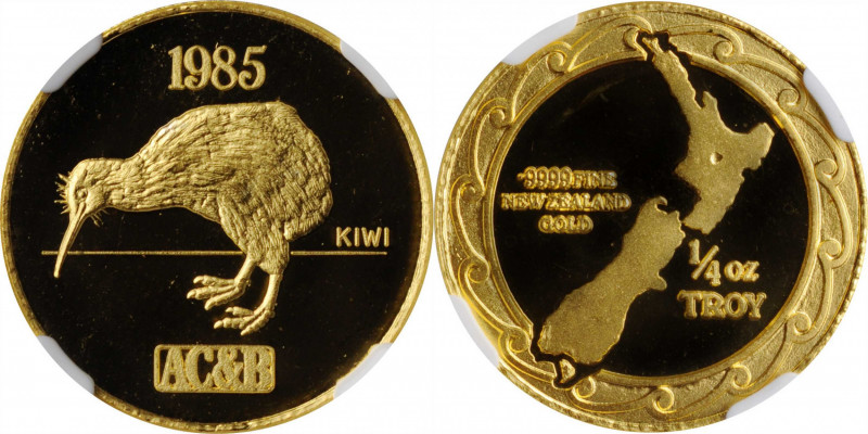 NEW ZEALAND

NEW ZEALAND. 1/4 Ounce Medal, 1985. NGC MS-65.

KMX-MB1. An att...