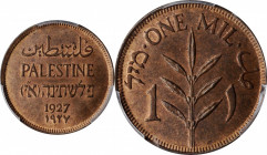 PALESTINE

PALESTINE. Mil, 1927. PCGS MS-65 Red Brown Gold Shield.

KM-1. Even with a large mintage of 10 Million, this Gem example is only surpas...