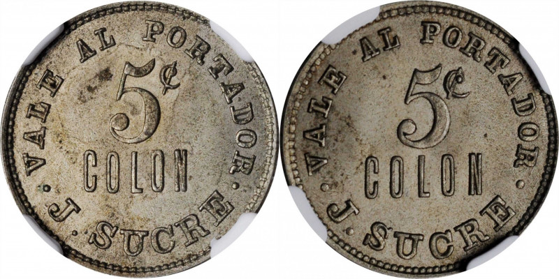 PANAMA

PANAMA. Colon. J. Sucre. Copper-Nickel 5 Centavos Token, ND (ca. 1880s...