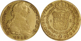 PERU

PERU. 8 Escudos, 1788-LIMAE IJ. Lima Mint. Charles III. PCGS EF-45 Gold Shield.

Fr-32; KM-82.1a. From Charles's final year of reign, this w...