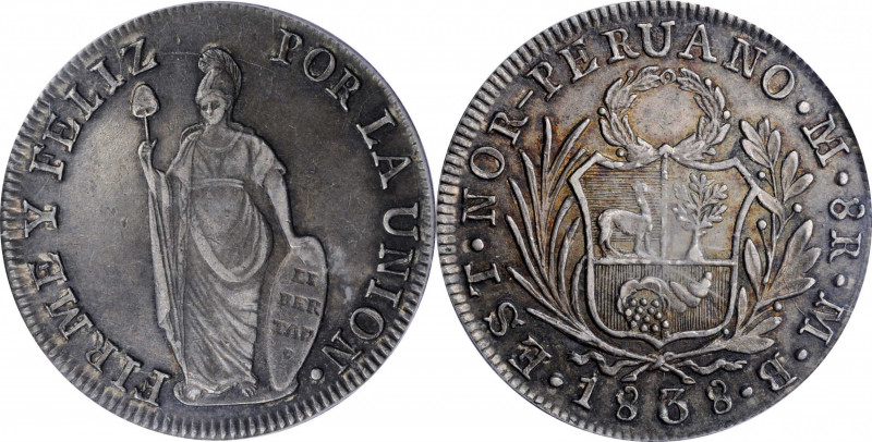 PERU

PERU. North Peru. 8 Reales, 1838-L MB. Lima Mint. PCGS EF-45 Gold Shield...