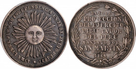PERU

PERU. Independence Commemoration/San Martin Tribute Silver Medal, 1864/3. PCGS EF-45 Gold Shield.

Fonrobert-9136. Diameter: 24mm. Obverse: ...
