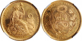 PERU

PERU. 50 Soles, 1959. Lima Mint. NGC MS-65.

Fr-79; KM-230. Mintage: 5,734. AGW: 0.6773 oz. A boldly struck golden Gem with beautiful, minty...