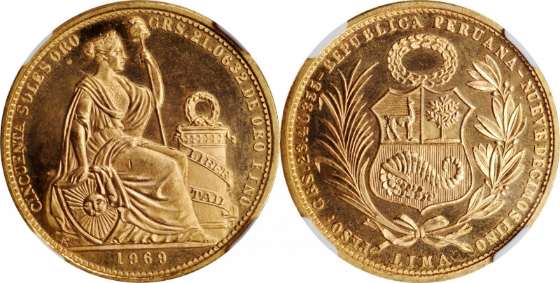 PERU

PERU. 50 Soles, 1969. Lima Mint. NGC MS-65.

Fr-79; KM-230. Mintage: 4...