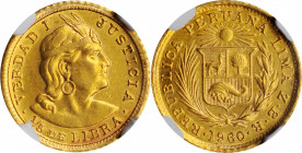 PERU

PERU. 1/5 Libra, 1960-ZBR. Lima Mint. NGC AU-58.

Fr-75; KM-210. Mintage: 6,083. AGW: 0.0471 oz. An attractive offering of this near-Mint St...
