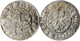 POLAND

POLAND. Lithuania. 1/2 Groschen, ND (1501-06). Vilnius Mint. Alexander Jagiellon. PCGS AU-55 Gold Shield.

Kop-3123. A delightful hammered...
