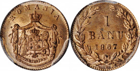 ROMANIA

ROMANIA. Banu, 1867-H. Heaton Mint. Carol I. PCGS SPECIMEN-64+ Red Gold Shield.

KM-1.1. Flashy with a sharp strike, this near-Gem specim...