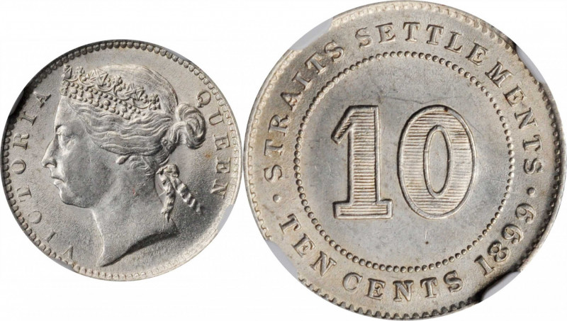 STRAITS SETTLEMENTS

STRAITS SETTLEMENTS. 10 Cents, 1899. London Mint. Victori...