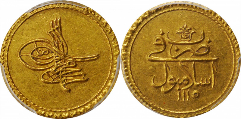 TURKEY

TURKEY. Ottoman Empire. Zeri Mahbub, AH 1115 (1703). Ahmed III. PCGS M...