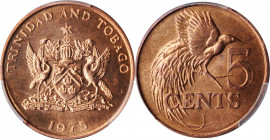 TRINIDAD & TOBAGO

TRINIDAD & TOBAGO. 5 Cents, 1975. London or Llantrisant Mint. PCGS SPECIMEN-65 Red Gold Shield.

KM-26. Radiant and blazing, th...