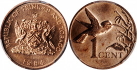 TRINIDAD & TOBAGO

TRINIDAD & TOBAGO. Cent, 1984. Llantrisant Mint. PCGS SPECIMEN-67 Red Gold Shield.

KM-29. Some light die polishing is noted, b...
