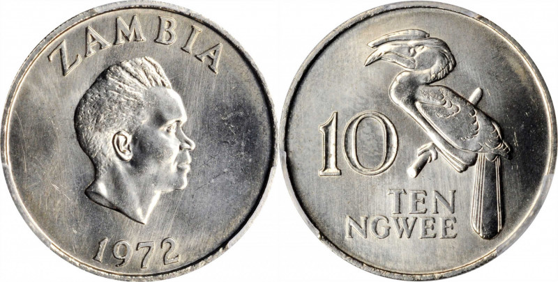 ZAMBIA

ZAMBIA. 10 Ngwee, 1972. London or Llantrisant Mint. PCGS SPECIMEN-65 G...